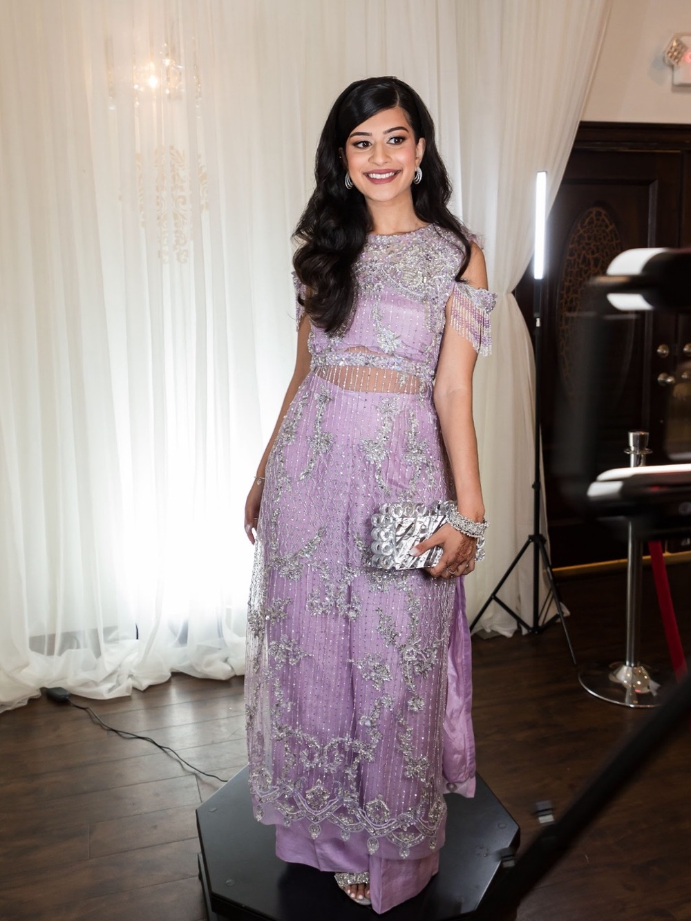 Lilac Beaded Cold-Shoulder Wedding Dress